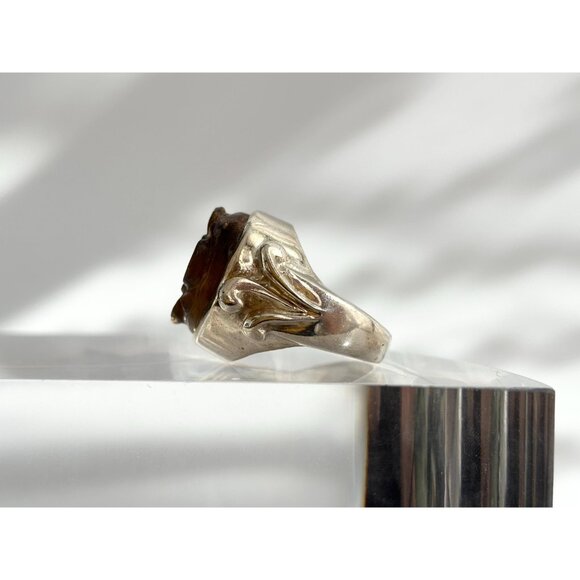 Hand Carved Wood Floral Shaped 925 Sterling Silver Statement Vintage Ring - sz 7 - Picture 9 of 11